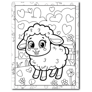 Cute lamb in a springtime meadow – Easter coloring page for kids