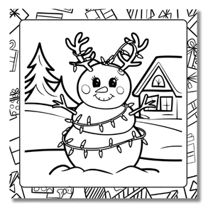 Snowman with Christmas lights and antlers – Funny Christmas Coloring Book for Kids by illustroVibe
